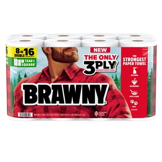 Brawny 3-Ply Paper Towels, Double Rolls, Tear-A-Square
