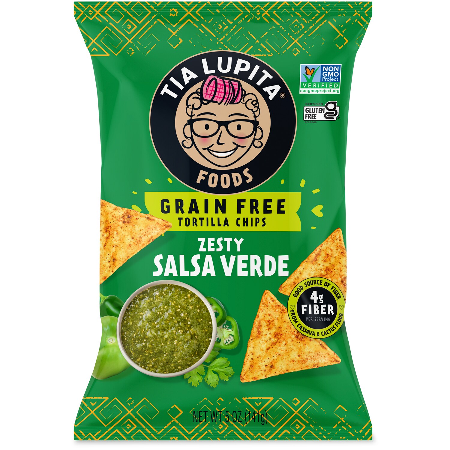 Tia Lupita Foods Cactus Tortilla Chips, Salsa Verde