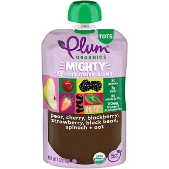 Plum Organics Mighty 4 Blend, Pear, Cherry, Blackberry, Strawberry, Black Bean, Spinach & Oat