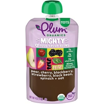 Plum Organics Mighty 4 Blend, Pear, Cherry, Blackberry, Strawberry, Black Bean, Spinach & Oat