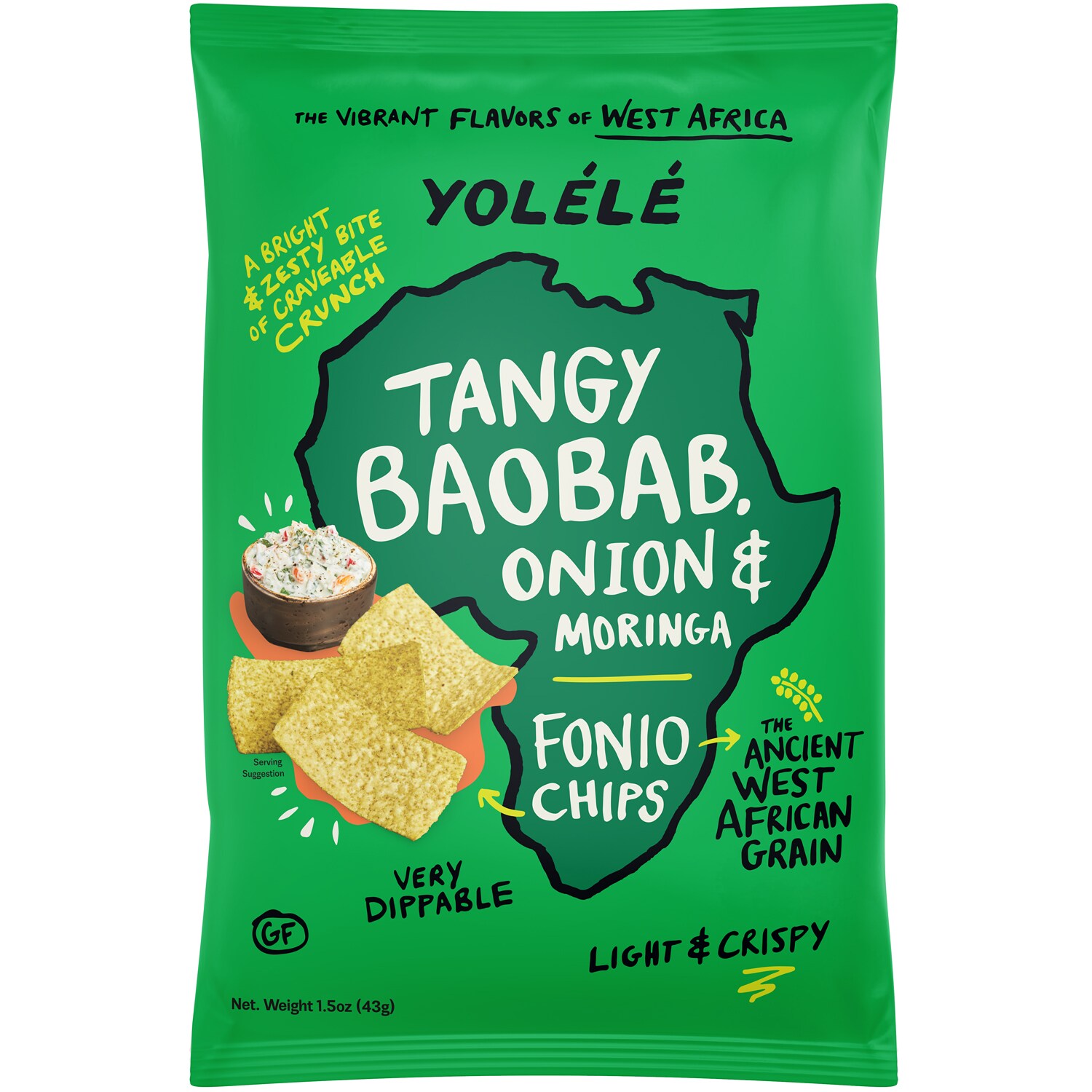 Yolélé Fonio Chips, Tangy Baobab, Onion + Moringa