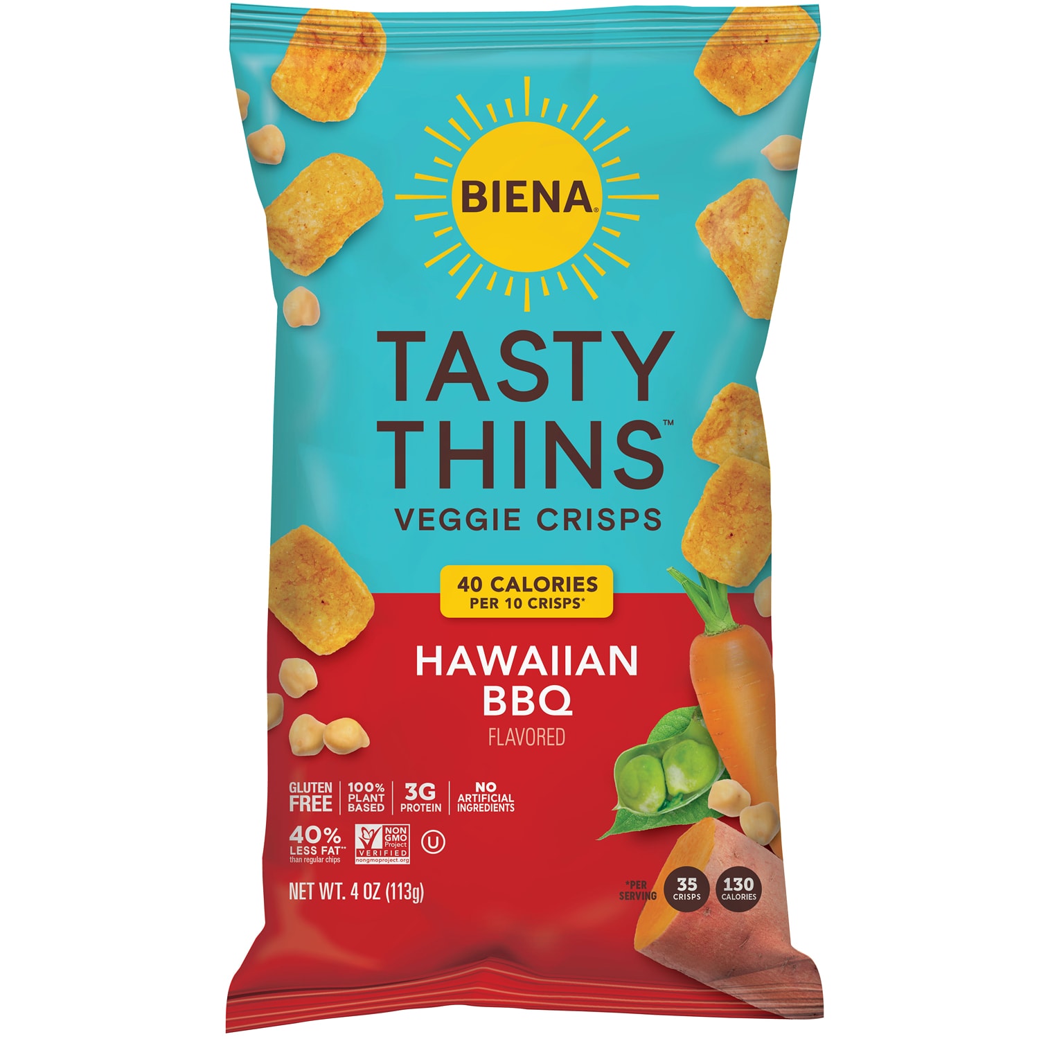 Biena Tasty Thins Veggie Crisps, Hawaiian BBQ