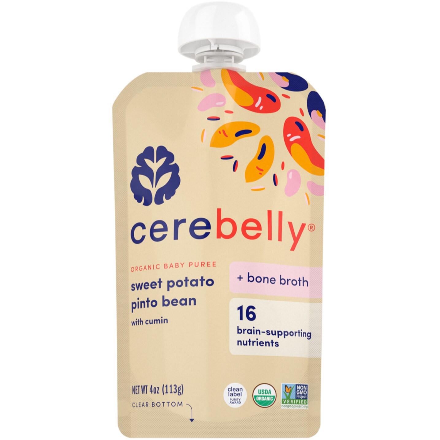 Cerebelly Organic Baby Food Puree, Sweet Potato, Pinto Bean with Cumin & Chicken Bone Broth
