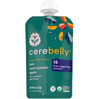 Cerebelly Organic Baby Food Puree, Kale, Sweet Potato & Apple with Sunflower Seed Butter