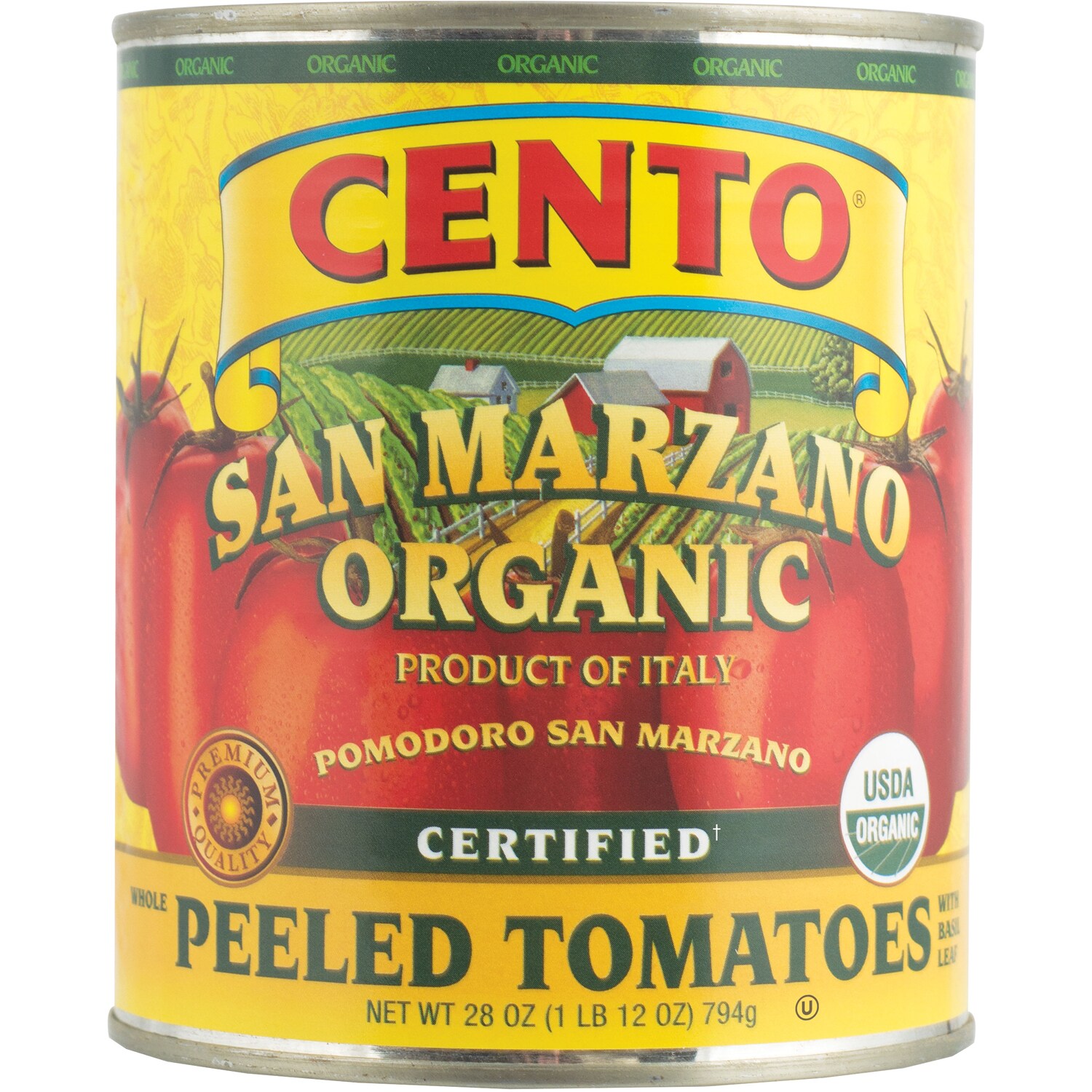 Cento San Marzano Certified Whole Peeled Tomatoes with Basil Leaf
