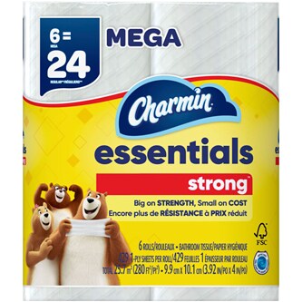 Charmin Essentials Strong 1-Ply Bathroom Tissue, Mega Rolls
