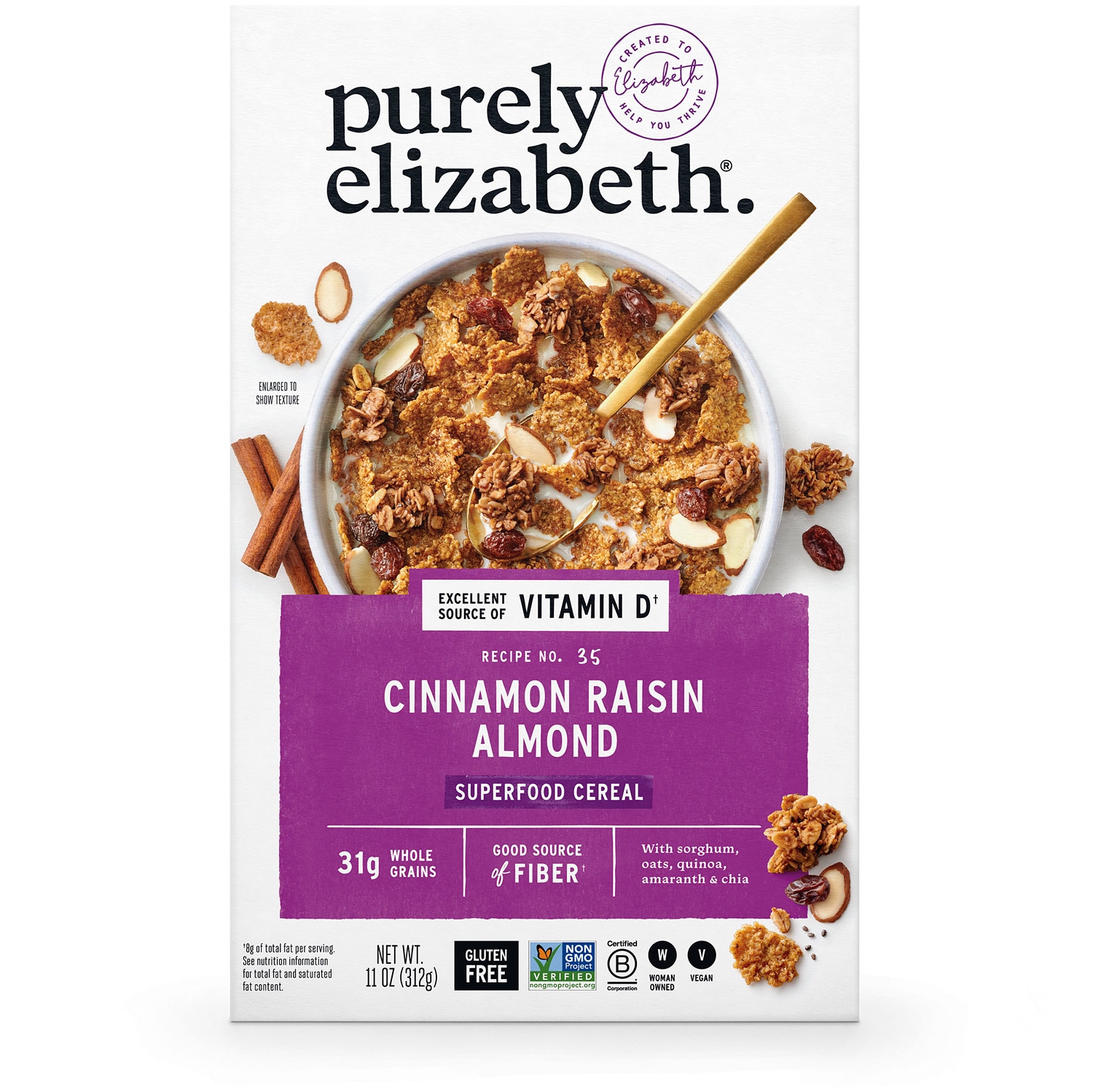 Purely Elizabeth Superfood Cereal with Vitamin D, Cinnamon Raisin Almond