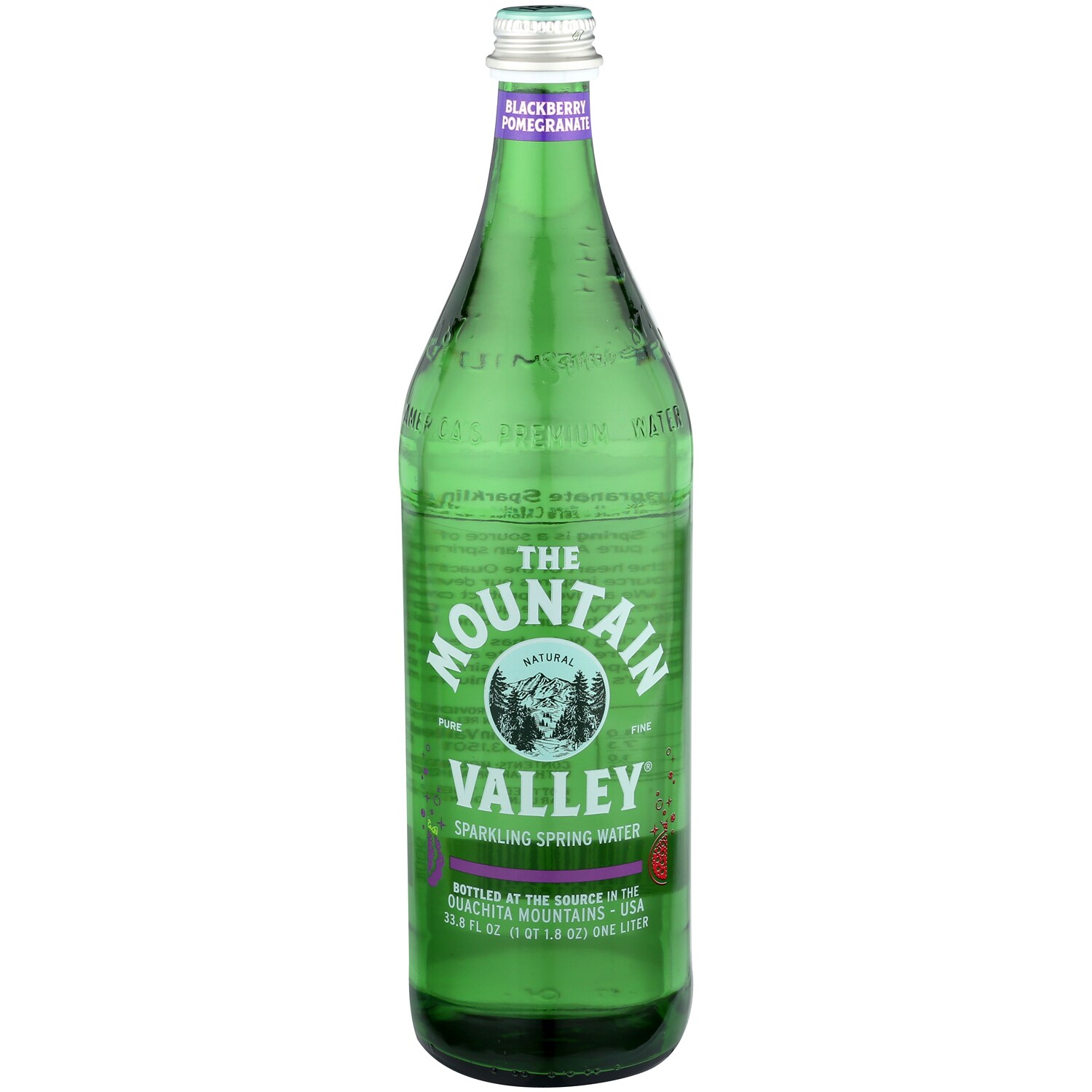 The Mountain Valley Sparkling Water, Blackberry Pomegranate, Glass Bottle