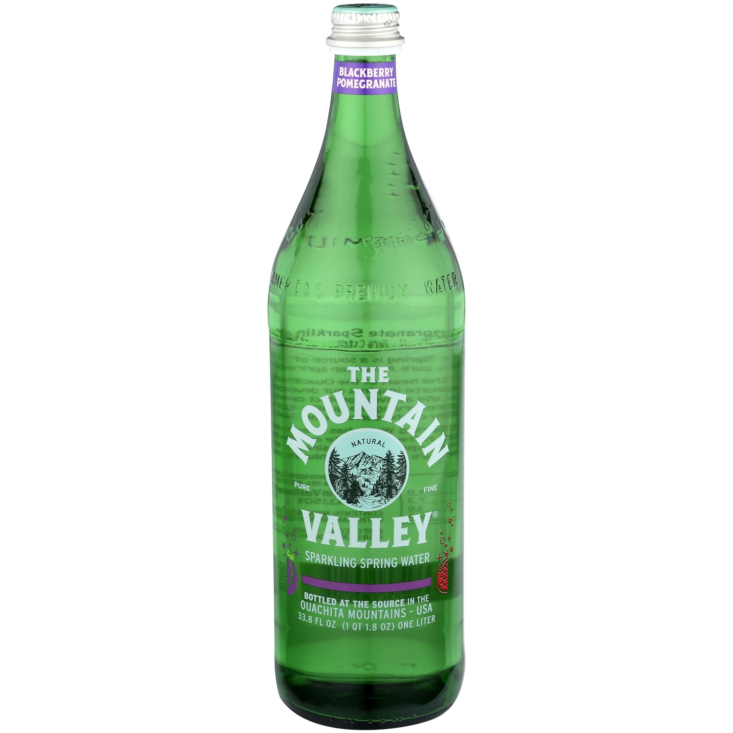 The Mountain Valley Sparkling Water, Blackberry Pomegranate, Glass Bottle