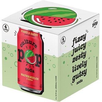 Culture Pop, Probiotic Soda, Watermelon & Lime, Cans