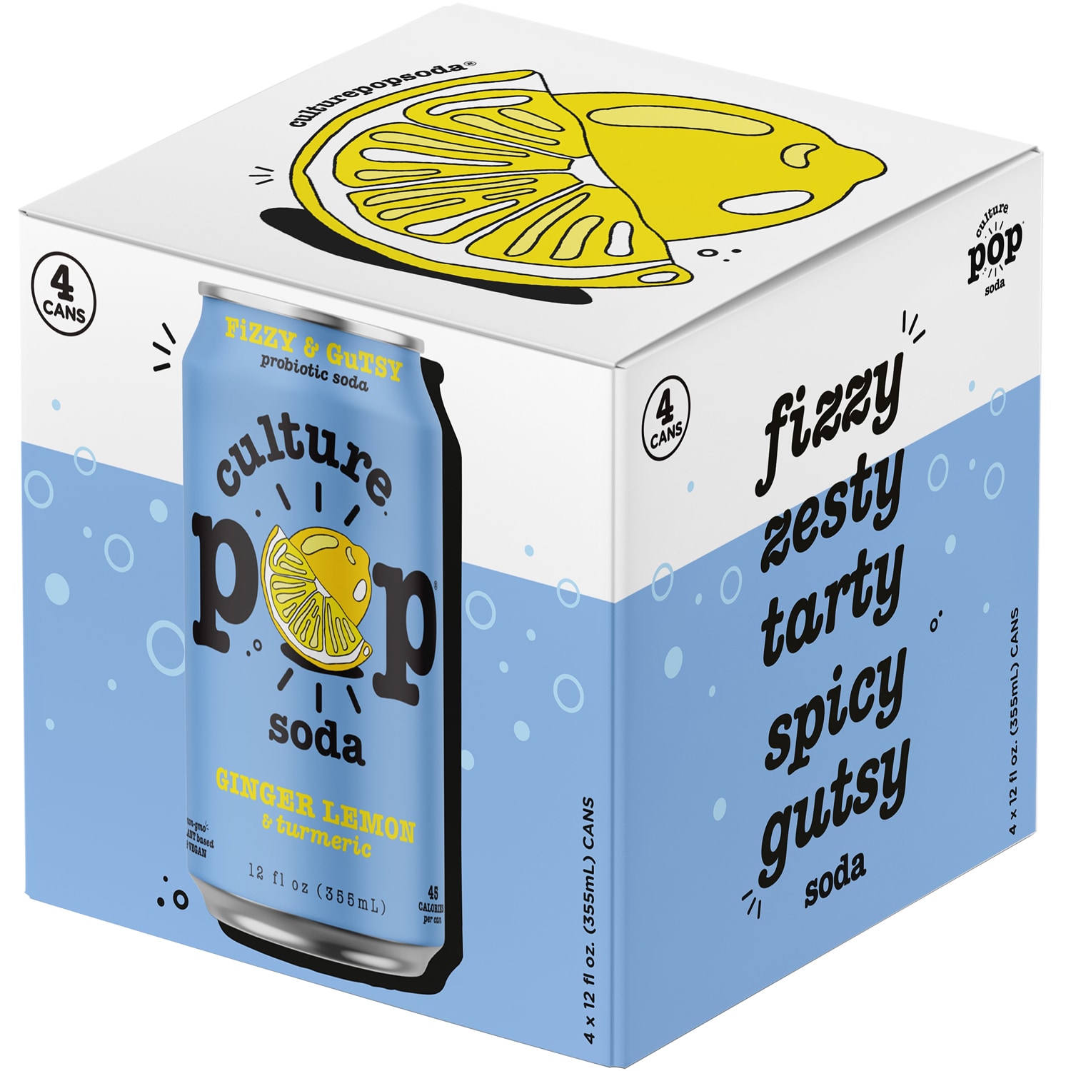 Culture Pop, Probiotic Soda, Ginger Lemon & Turmeric, Cans