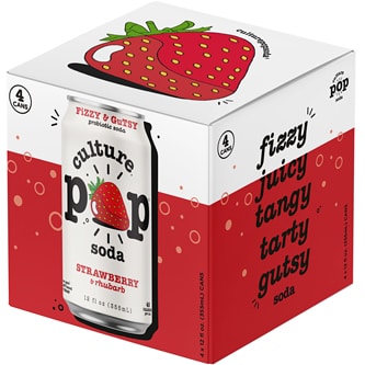 Culture Pop, Probiotic Soda, Strawberry & Rhubarb, Cans