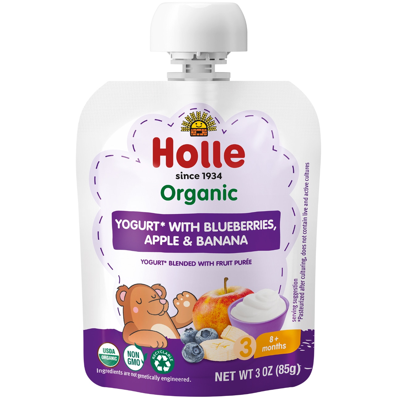 Holle Organic Yogurt Pouch, Blueberries, Apple & Banana