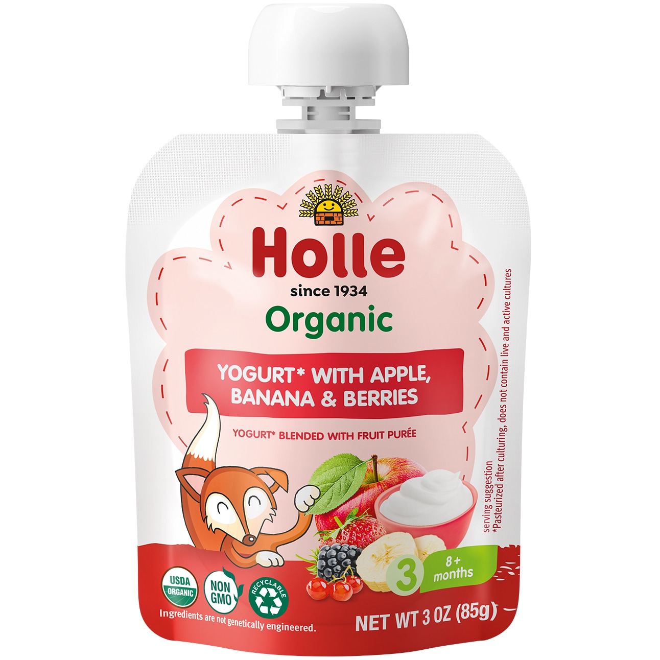 Holle Organic Yogurt Pouch, Apple, Banana & Berries