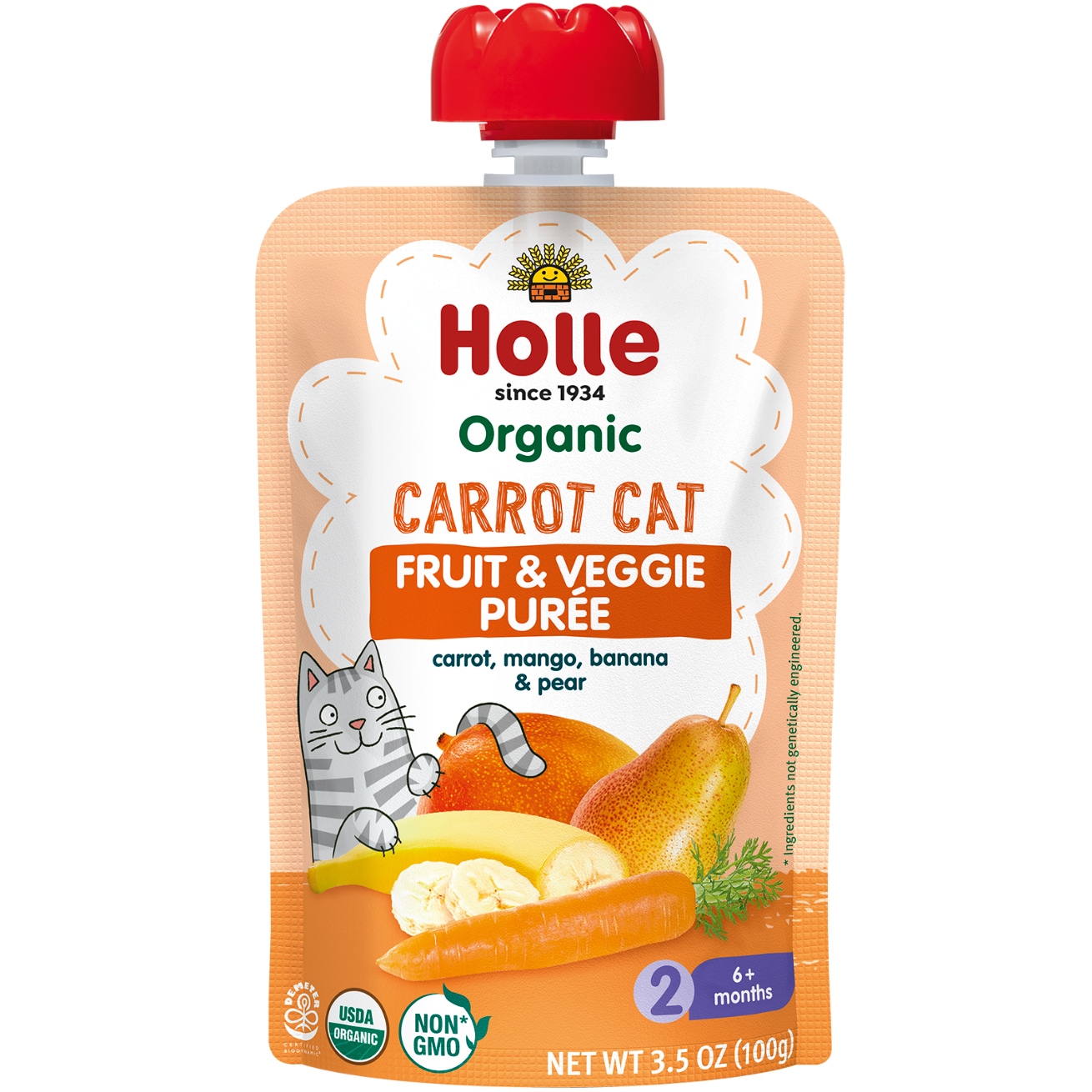Holle Baby Food Pouch, Organic Fruit & Veggie Puree, Carrot Cat