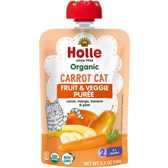 Holle Baby Food Pouch, Organic Fruit & Veggie Puree, Carrot Cat