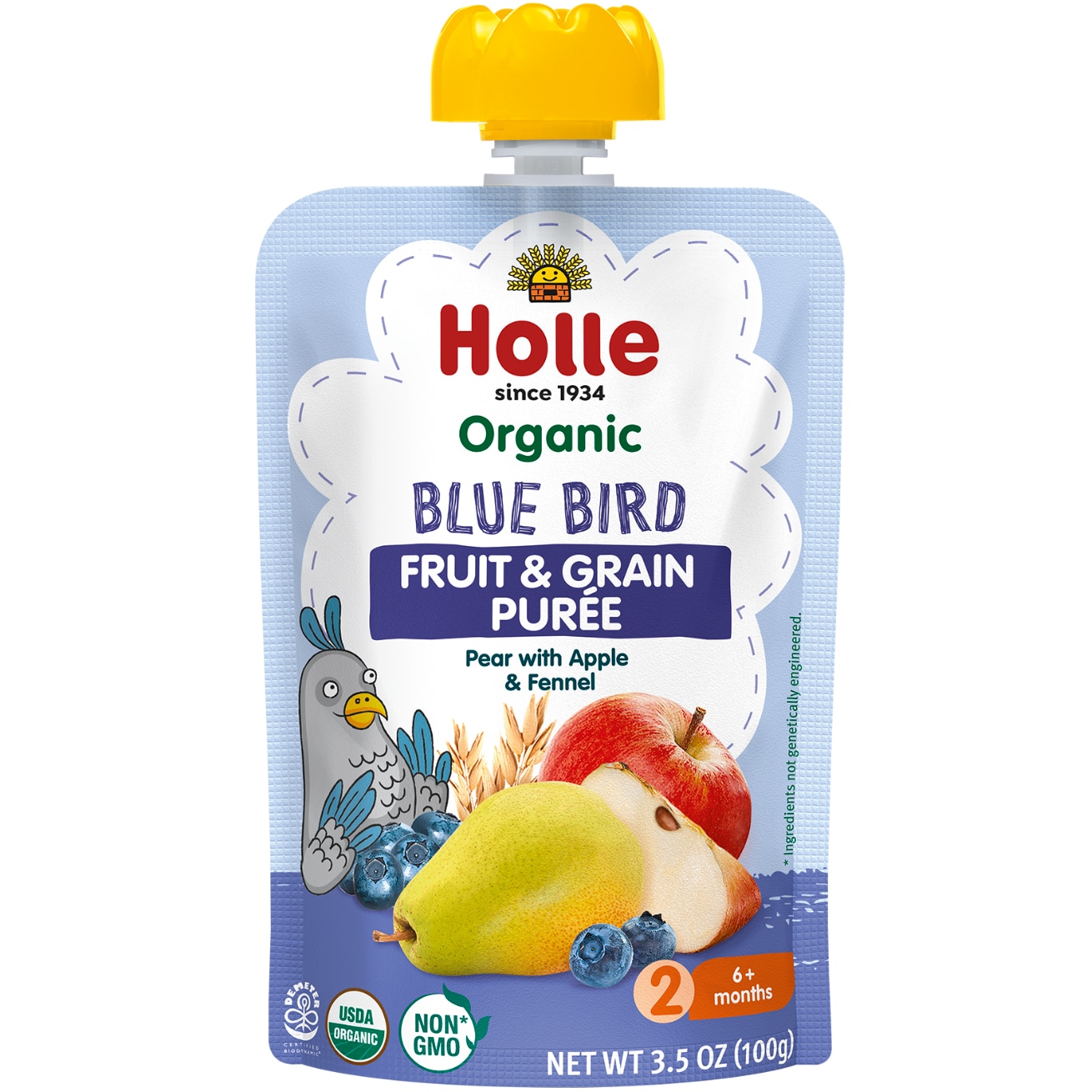 Holle Baby Food Pouch, Organic Fruit & Grain Puree, Blue Bird