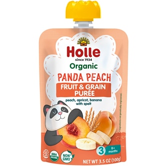 Holle Baby Food Pouch, Organic Fruit & Grain Puree, Panda Peach