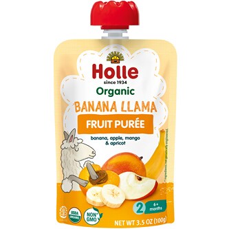 Holle Baby Food Pouch, Organic Fruit Puree, Banana Llama