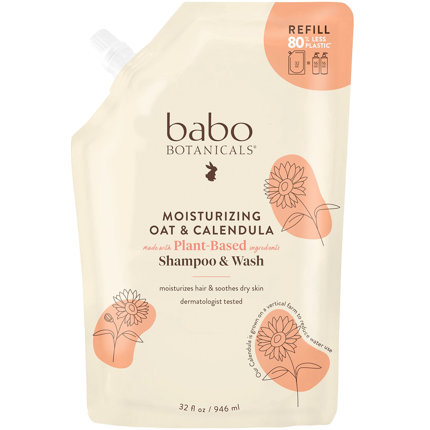 Babo Botanicals Plant-Based Shampoo & Wash Refill, Moisturizing Oat & Calendula