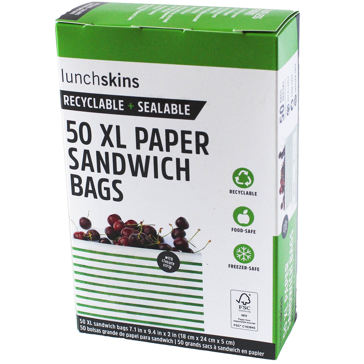 Lunchskins XL Paper Sandwich Bags, Green Stripe