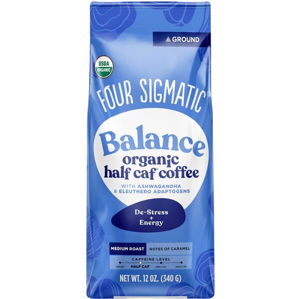 Four Sigmatic Organic Medium Roast Half Caf Ground Coffee, Balance