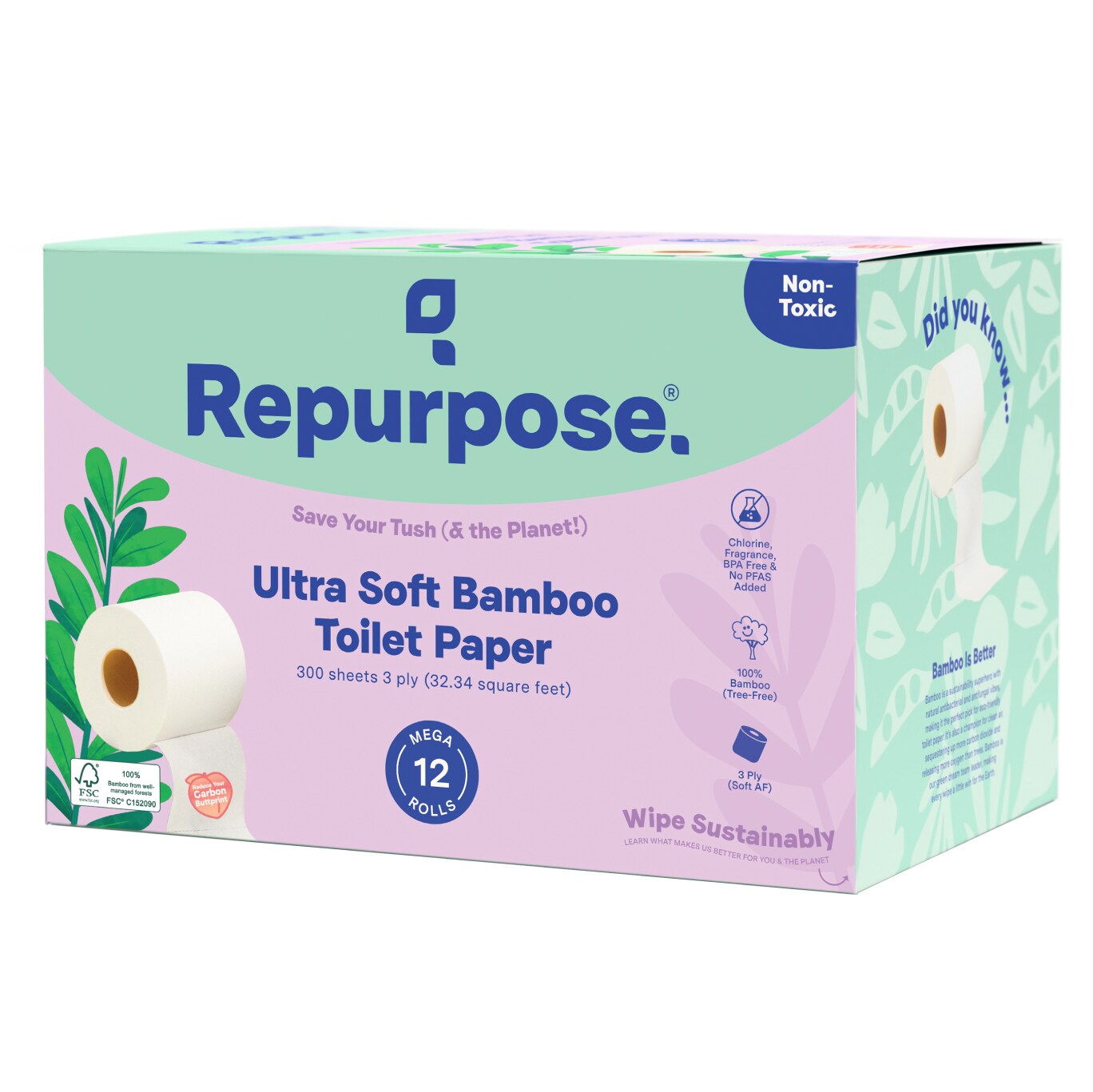 Repurpose Ultra Soft 3-Ply Bamboo Toilet Paper, Mega Rolls