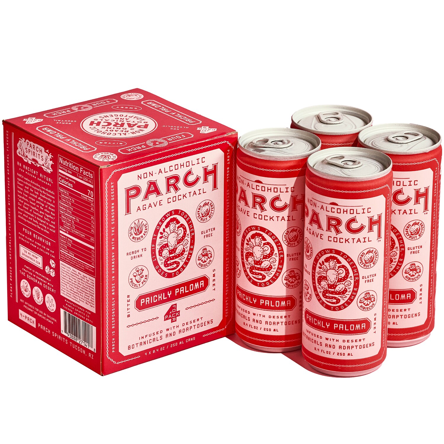 Parch Non-Alcoholic Agave Cocktail, Prickly Paloma, Cans
