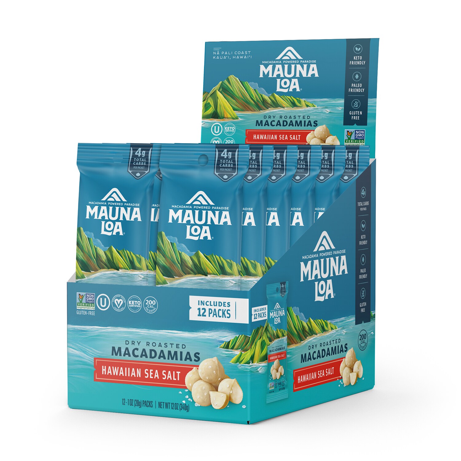 Mauna Loa Dry Roasted Macadamias, Hawaiian Sea Salt, Case