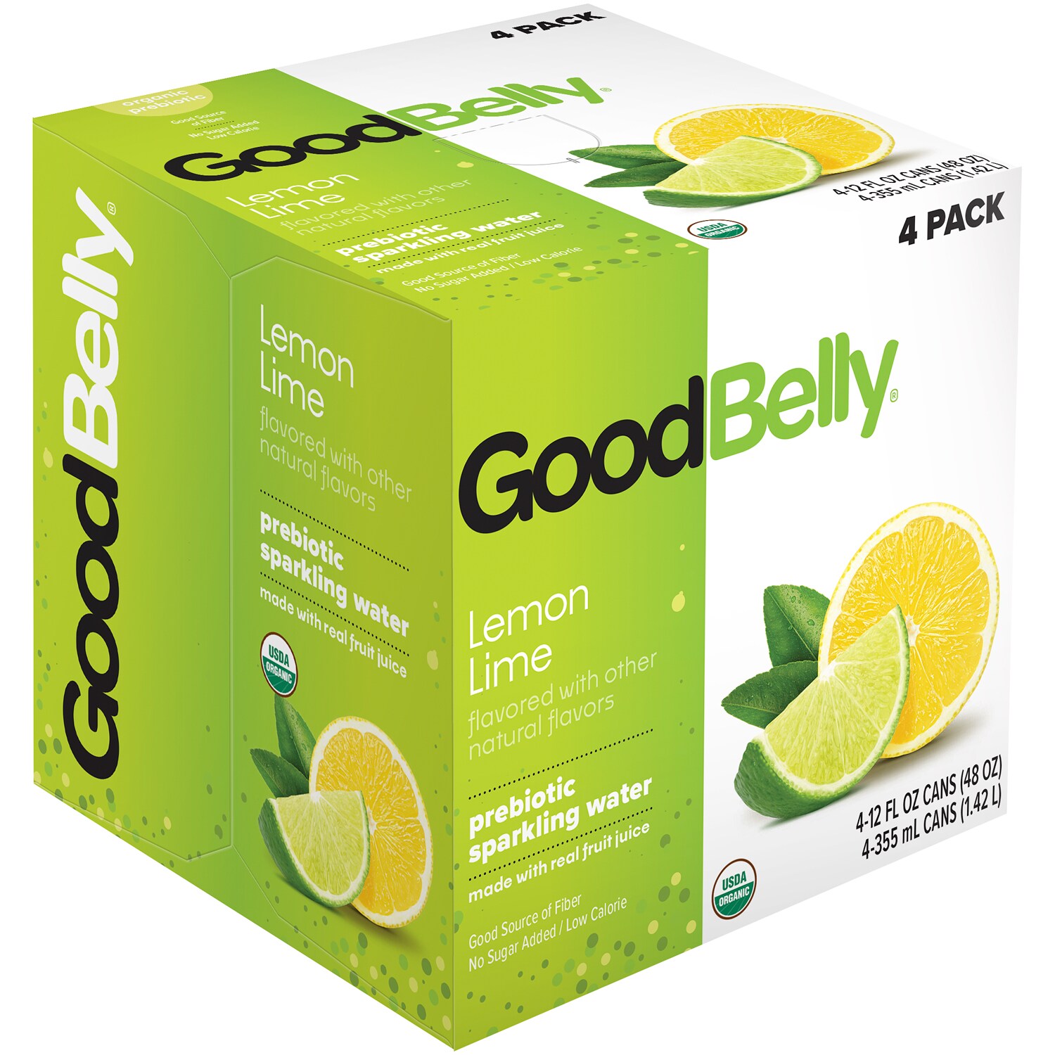 GoodBelly Organic Prebiotic Sparkling Water, Lemon Lime, Cans