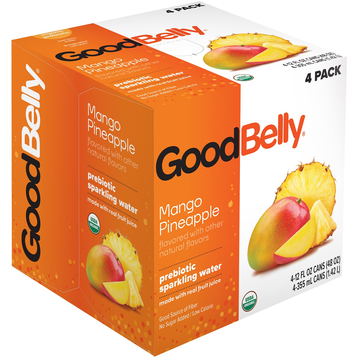 GoodBelly Organic Prebiotic Sparkling Water, Mango Pineapple, Cans