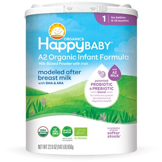 Happy Family Happy Baby A2 Organic Milk Based Powder Infant Formula with Iron, Stage 1