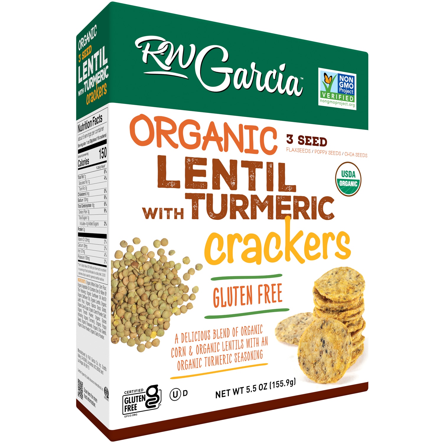 R.W. Garcia Organic Crackers, Lentil and Turmeric