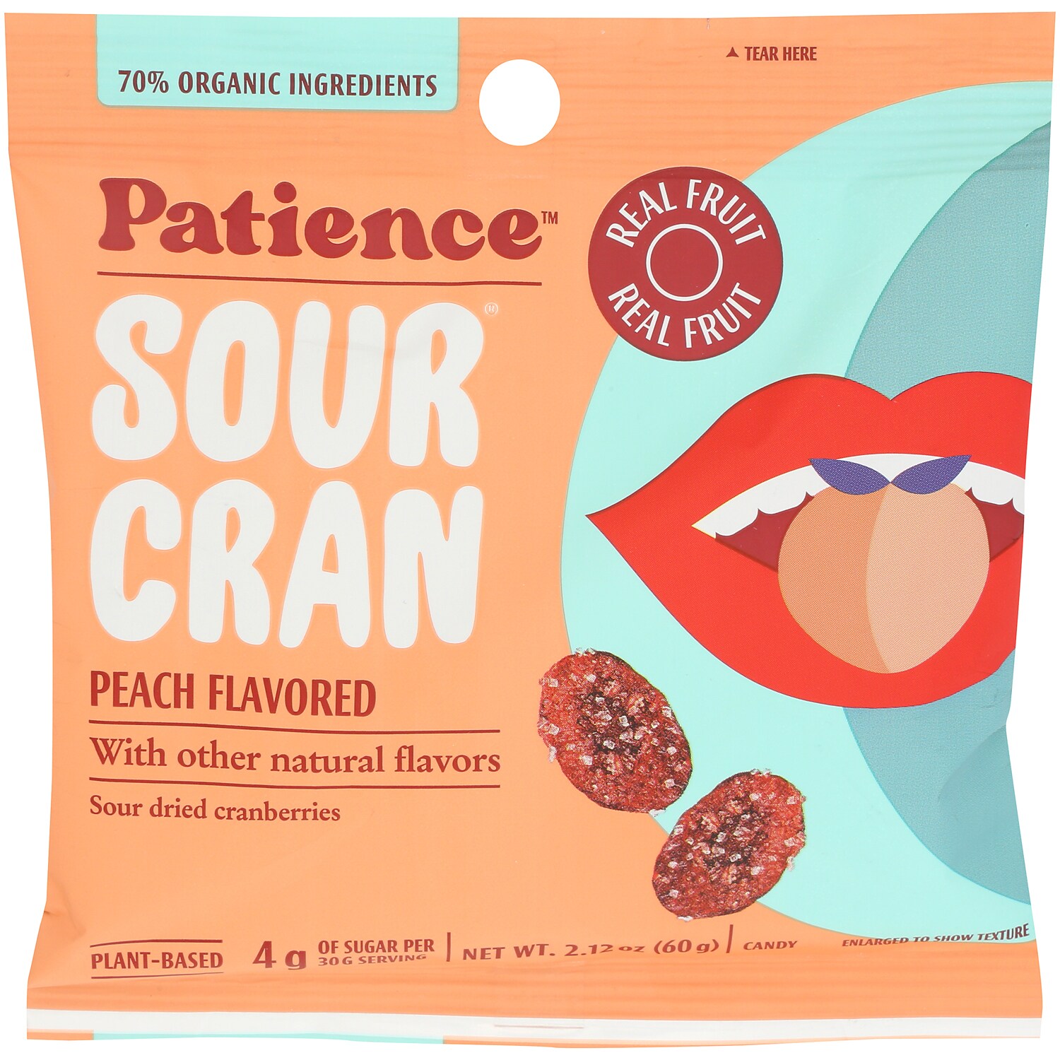 Patience SourCran, Dried Cranberries Peach Flavor