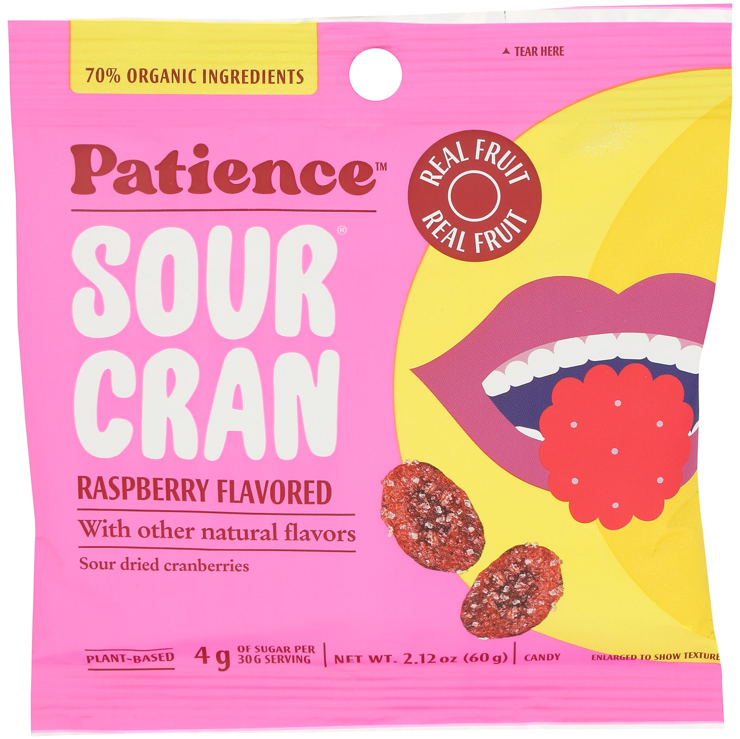 Patience SourCran, Dried Cranberries Raspberry Flavor