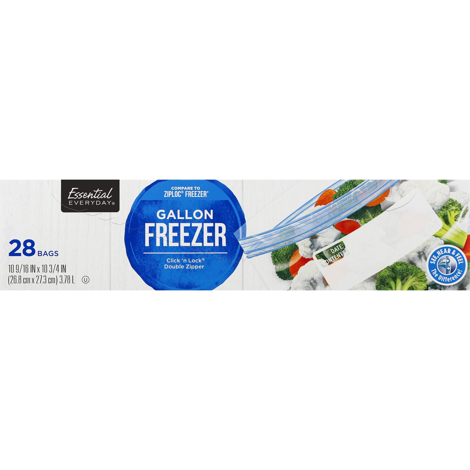 Essential Everyday Click 'n Lock Double Zipper Gallon Freezer Bags