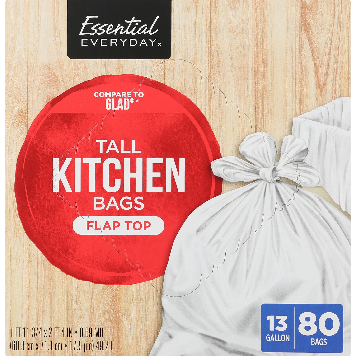 Essential Everyday Flap Top Tall Kitchen Bags, 13 Gallon