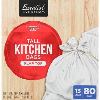 Essential Everyday Flap Top Tall Kitchen Bags, 13 Gallon