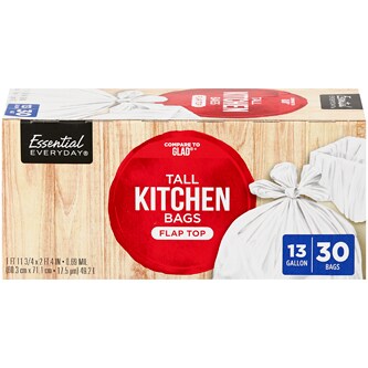 Essential Everyday Flap Top Tall Kitchen Bags, 13 Gallon
