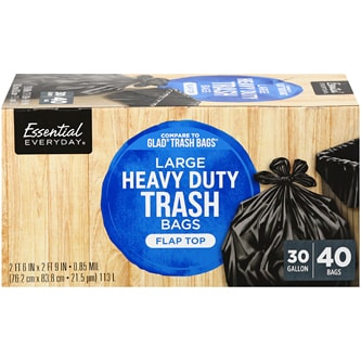 Essential Everyday Flap Top Large Heavy Duty Trash Bags, 30 Gallon