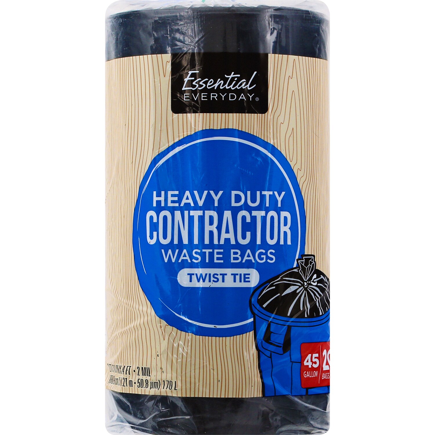 Essential Everyday Twist Tie Heavy Duty Contractor Waste Bags, 45 Gallon