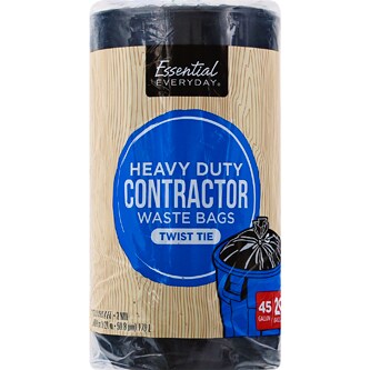 Essential Everyday Twist Tie Heavy Duty Contractor Waste Bags, 45 Gallon