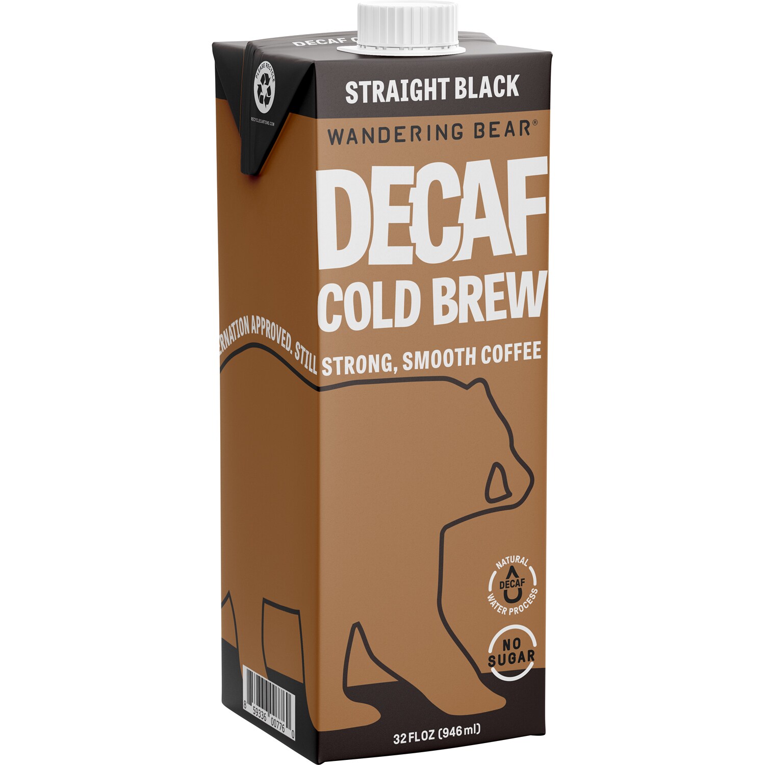 Wandering Bear Decaf Cold Brew Coffee, Straight Black, Carton