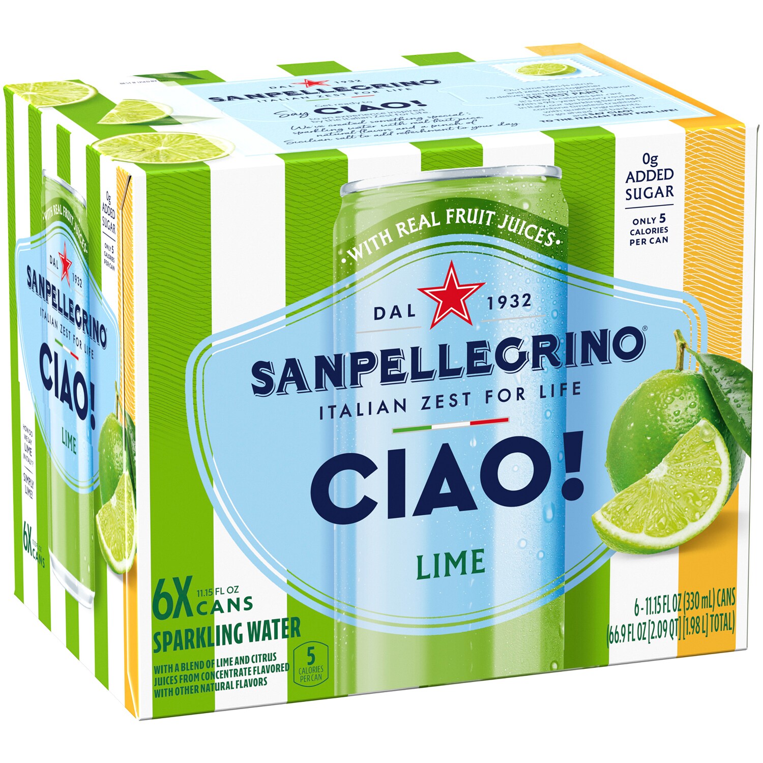 San Pellegrino Sparkling Water Ciao Lime,  Cans