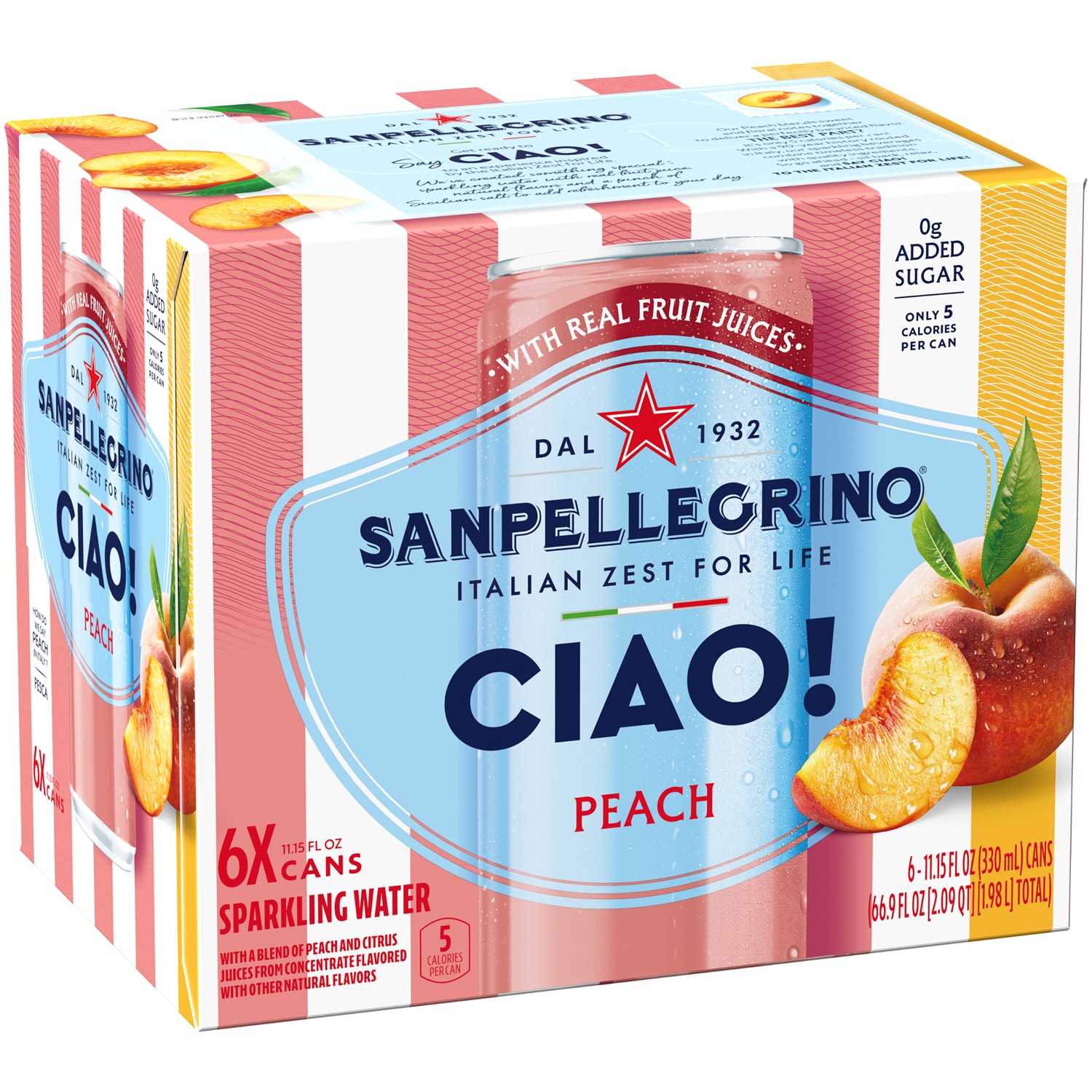 San Pellegrino Sparkling Water Ciao Peach, Cans