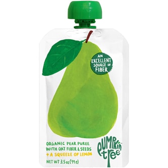 Pumpkin Tree Organics, Fruit Puree Snack, Pear With Oat Fiber & Seeds +A Squeeze Of Lemon