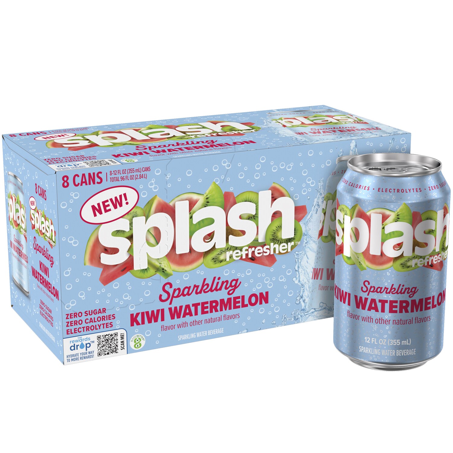 Splash Refresher Sparkling Water, Kiwi Watermelon, Cans 