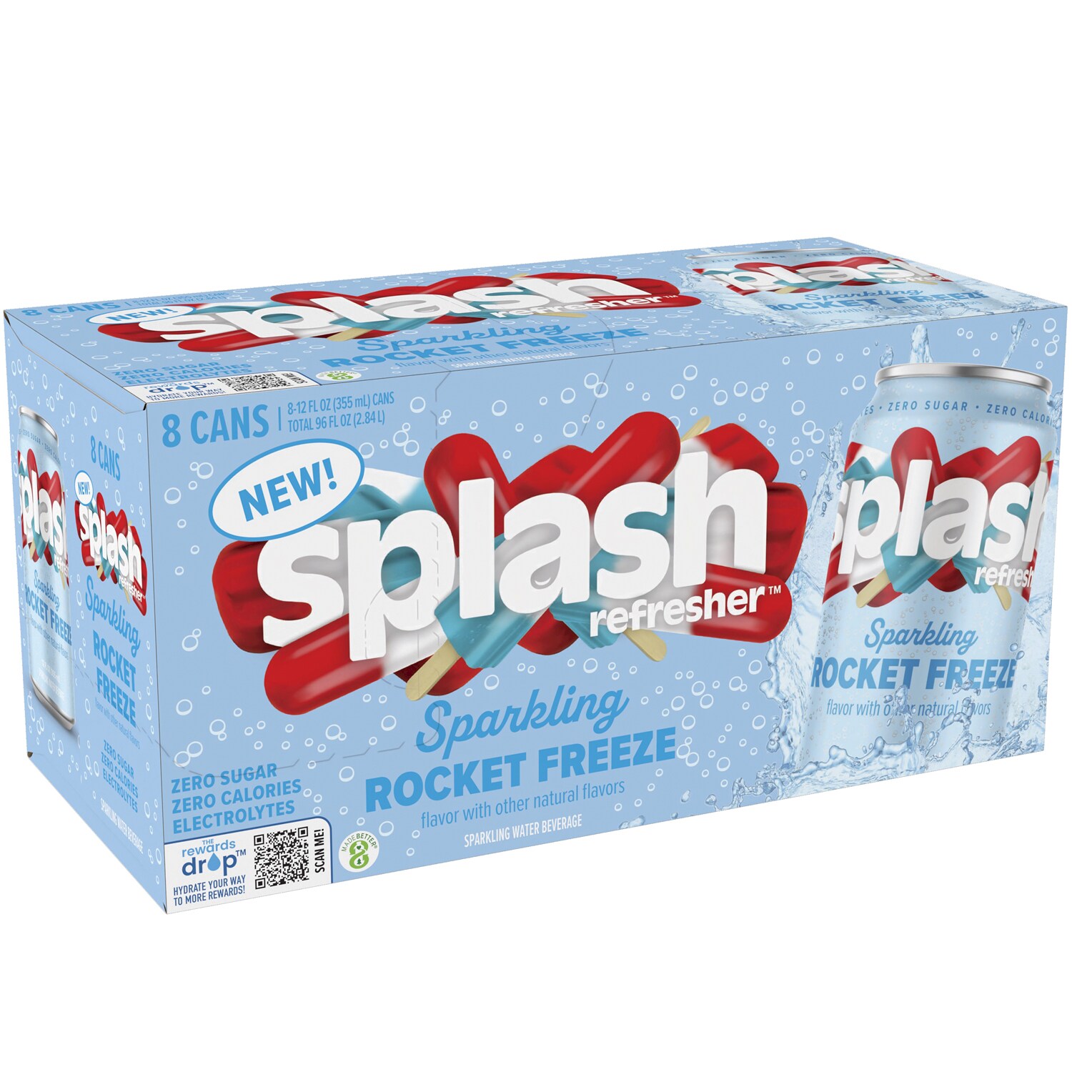 Splash Refresher Sparkling Water, Rocket Freeze, Cans