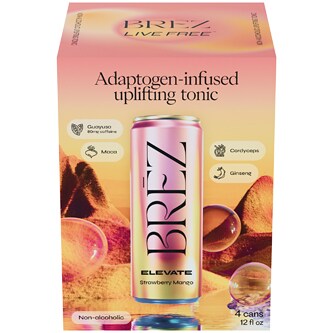 BREZ Elevate Uplifting Tonic, Strawberry Mango, Cans