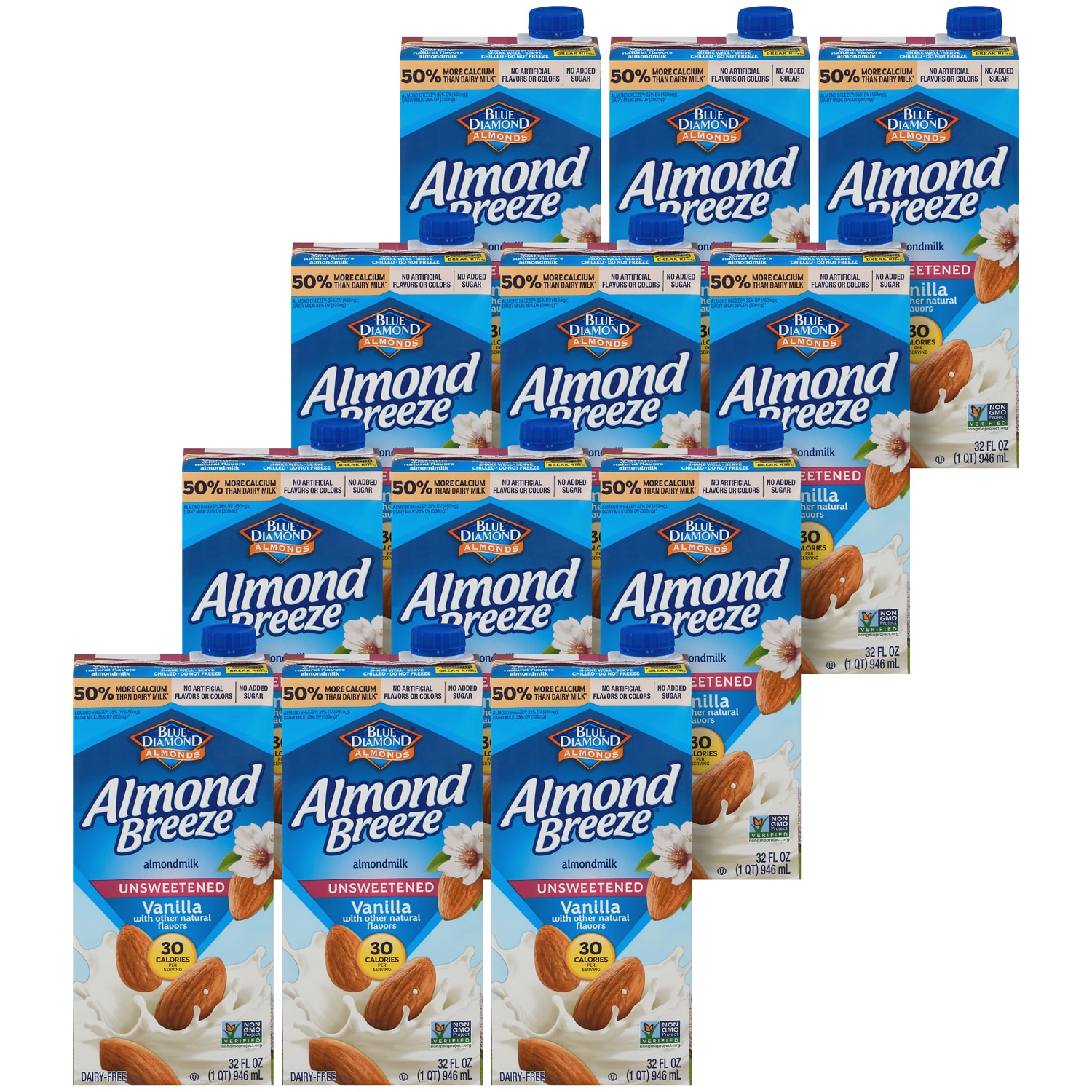 Blue Diamond Almond Breeze Almond Milk, Unsweetened Vanilla, Cartons